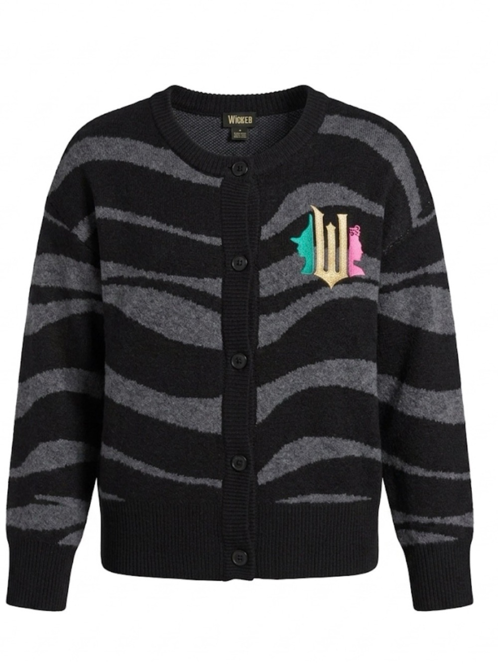 Wicked Movie Cardigan Sweater Paul Tazewell Black Gray Striped Elphaba Glinda M